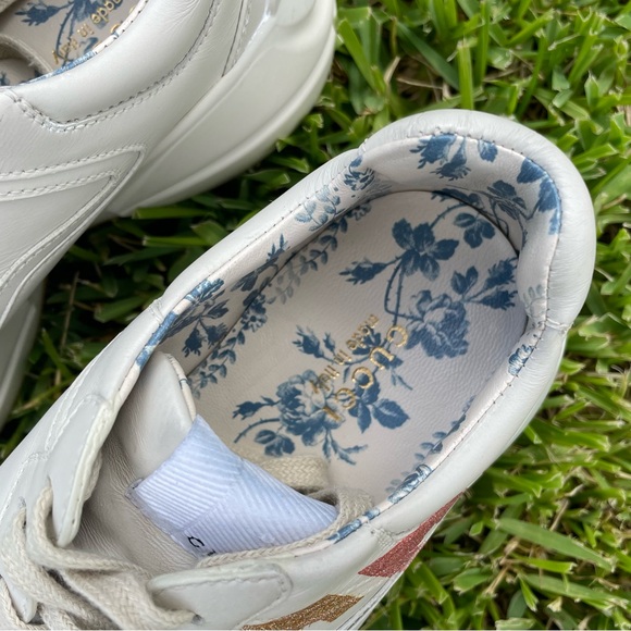 GUCCI Rhyton Leather Sneaker with Rainbow Glitter Logo Low Top, Womens 7.5 - Picture 9 of 17